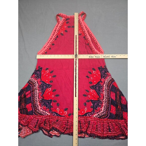 Free People Sleeveless Halter Mini Dress Pink/Red Boho Paisley Print L - Picture 3 of 3